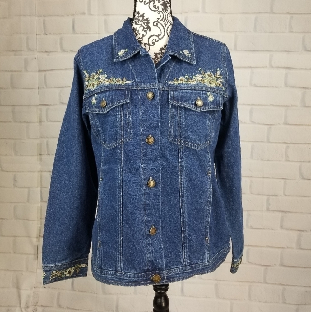 Denim & Co size m long sleeve button front jacket